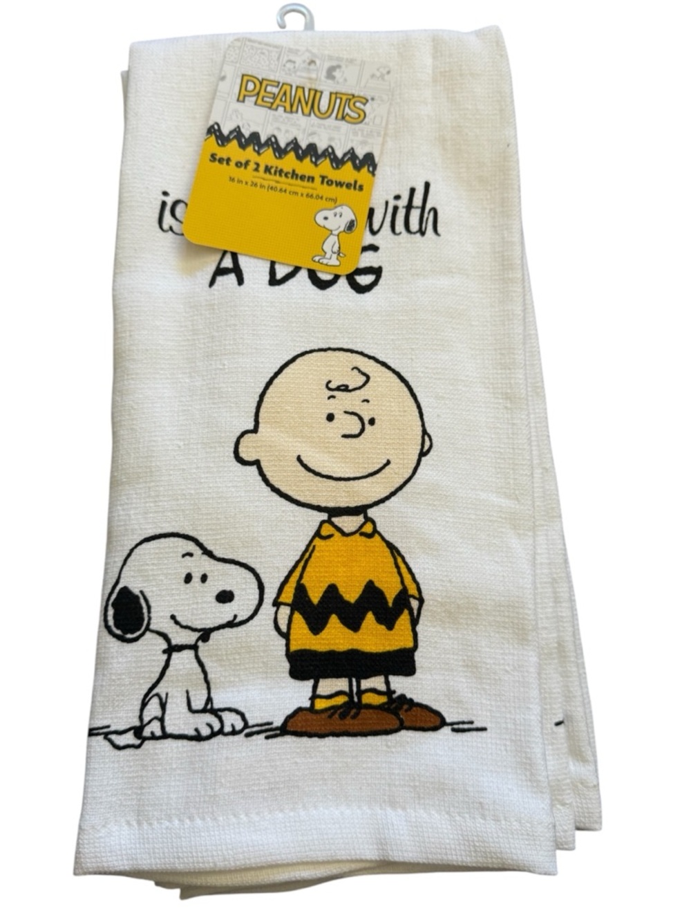 Peanuts Snoopy Set Of 2 Kitchen Towels “Life Is Better With A Dog”